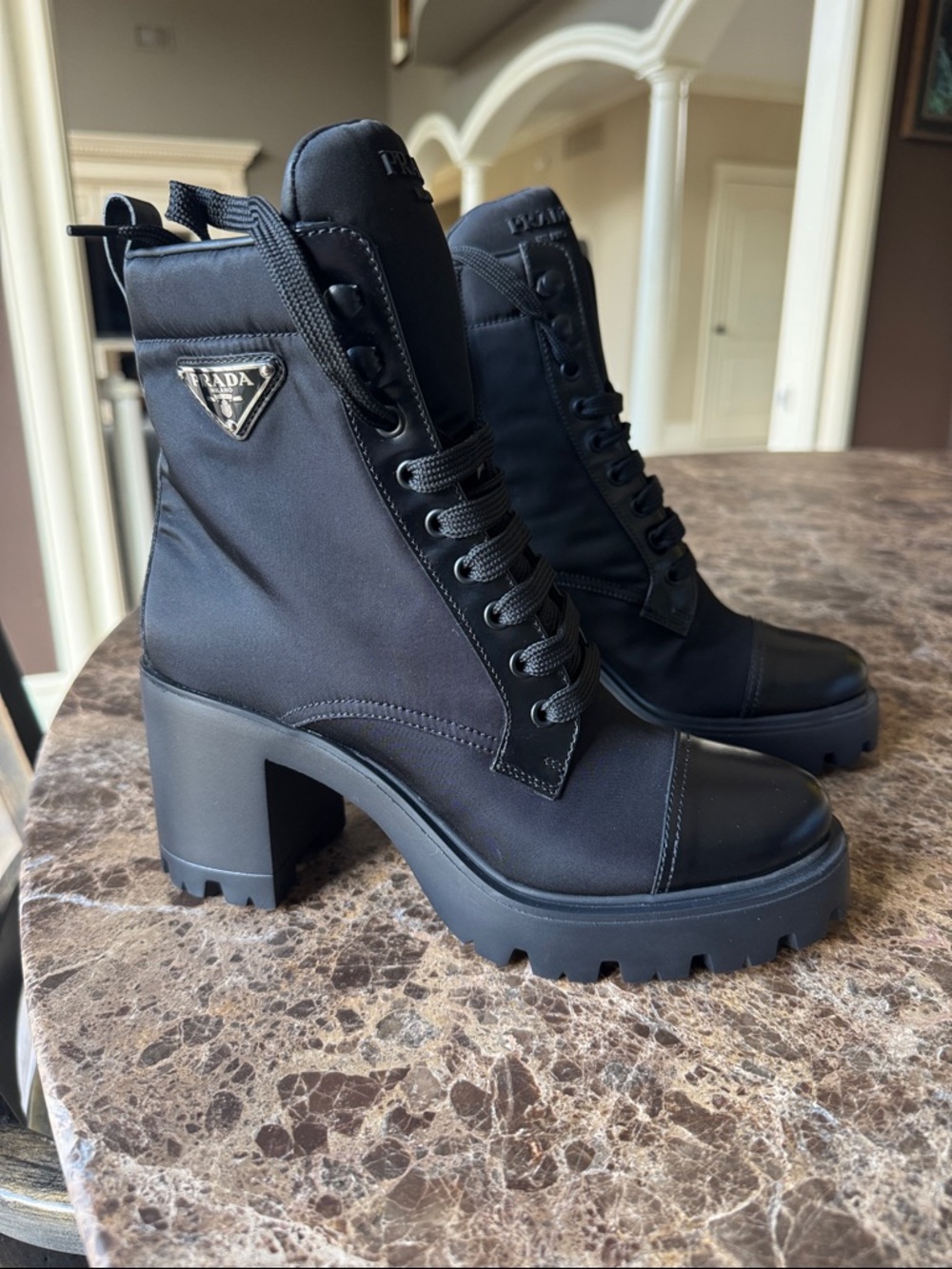 Prada re nylon black chunky lug sole nylon boot bootie sz 39